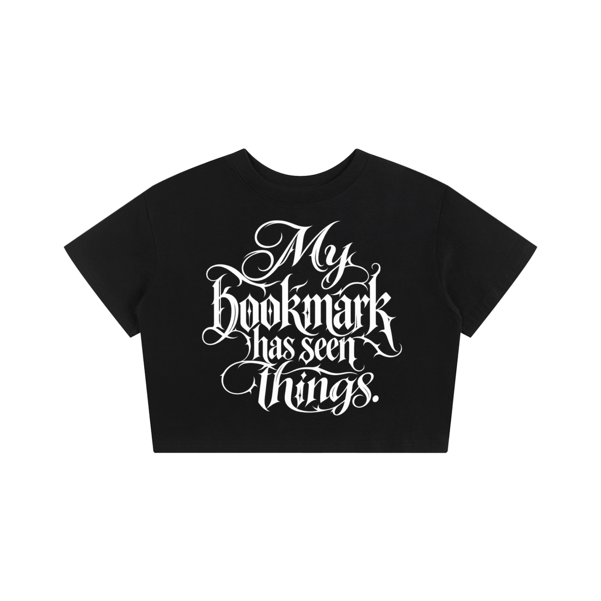"MY BOOKMARK HAS SEEN THINGS." Crop Top Seamless T-Shirt